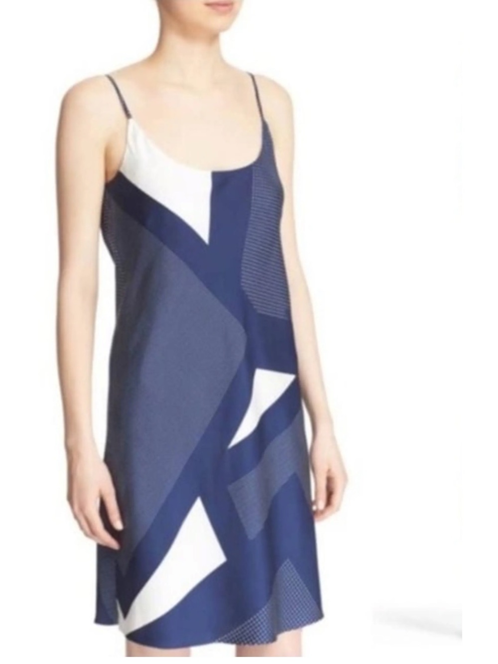 Equipment  Femme Silk Navy and White Geometric Slip Dress Size M